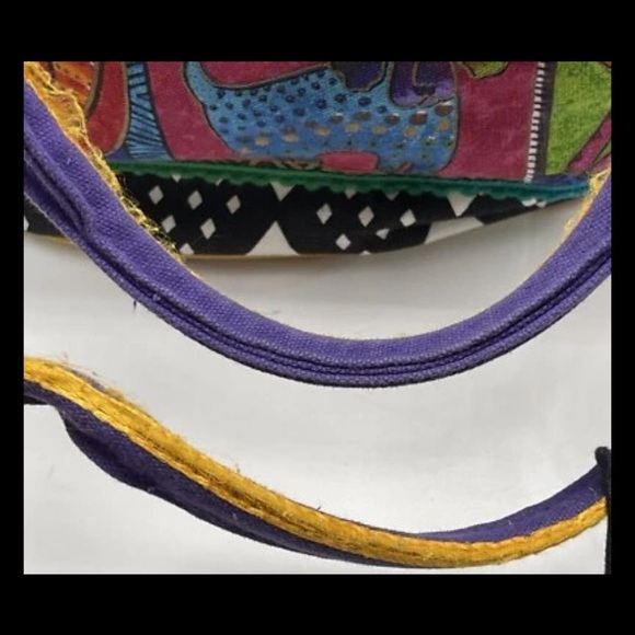 Laurel Burch‎ Colorful Dogs Canvas Tote Bag Boho Artcore Festival Y2K Purse - Picture 9 of 9
